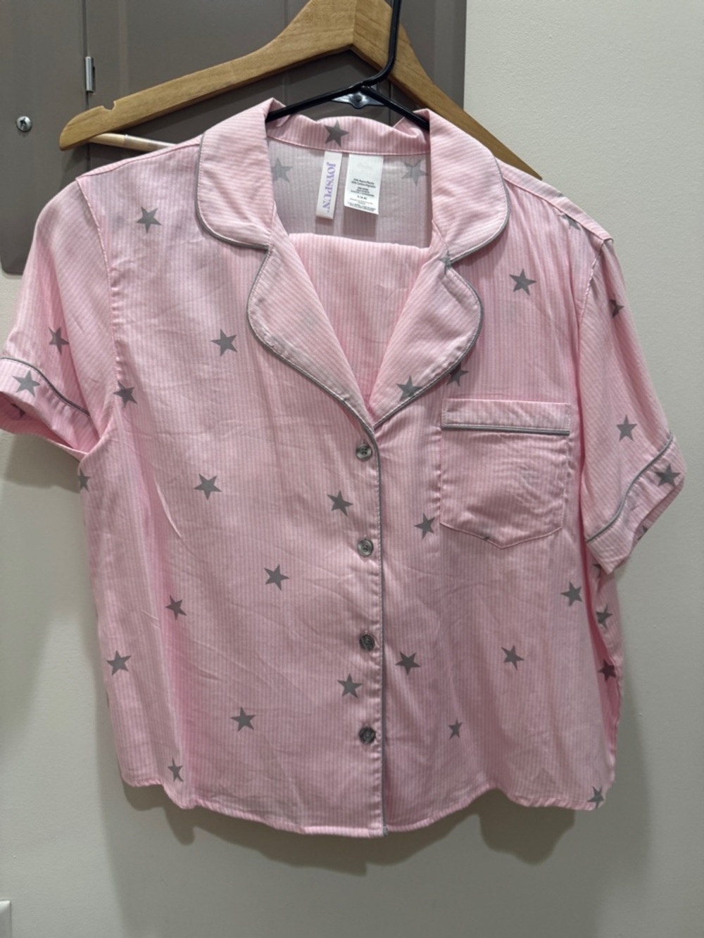 Pink Star Print Button-Up Pajama Top